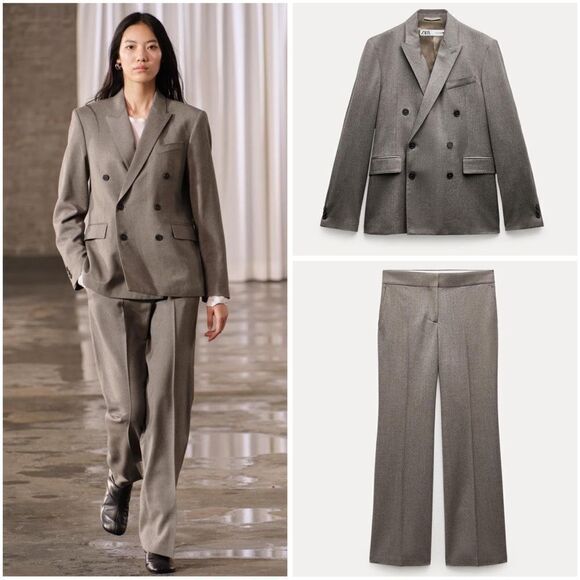 ZARA CO-ORD SET DOUBLE BREASTED WOOL BLAZER STRAIGHT CUT PANTS ZW